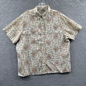 Alfred Dunner Womens Top 18 Beige Pink Floral Button Front‎ Short Sleeve Shirt